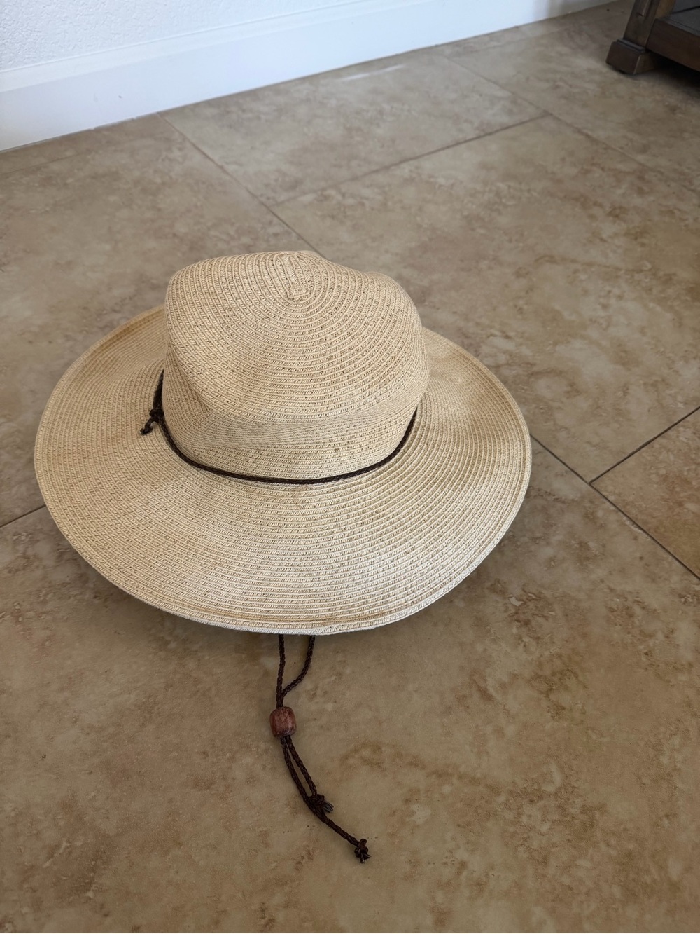 Nine West Natural Straw Sun Hat with Brown Cord